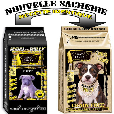 Menu BULLY Puppy - by MAX FAMILY - CROQUETTE SANS CEREALE POUR CHIOT