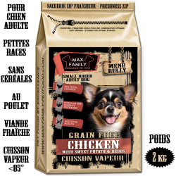 Menu BULLY SMALL CHICKEN - by MAX FAMILY - croquette BULLY S sans céréale POULET pour petites races