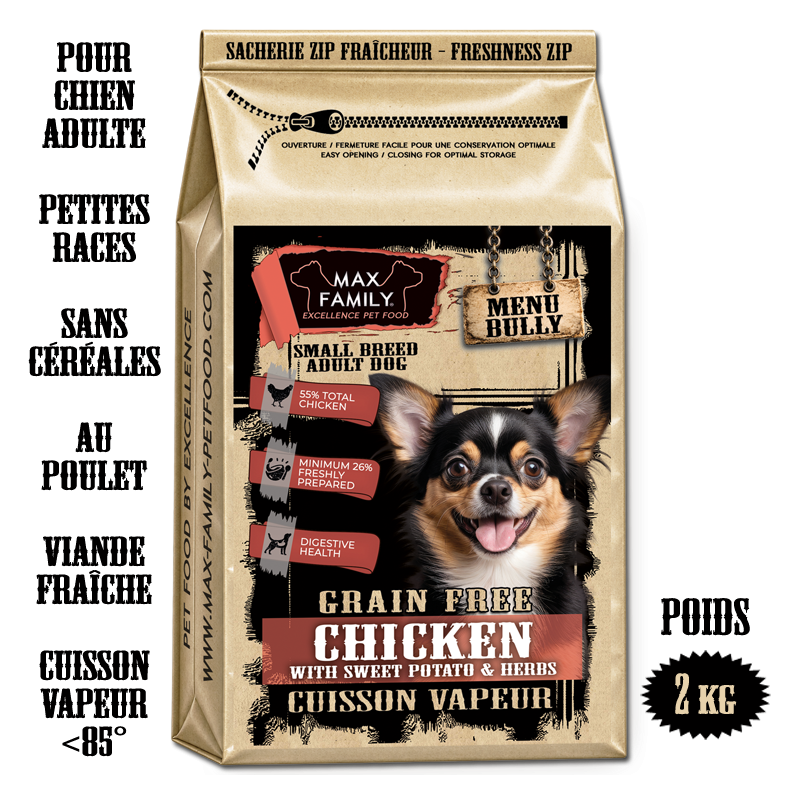 Menu BULLY SMALL CHICKEN - by MAX FAMILY - croquette BULLY S sans céréale POULET pour petites races