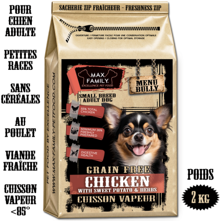 Menu BULLY SMALL CHICKEN - by MAX FAMILY - croquette BULLY S sans céréale POULET pour petites races