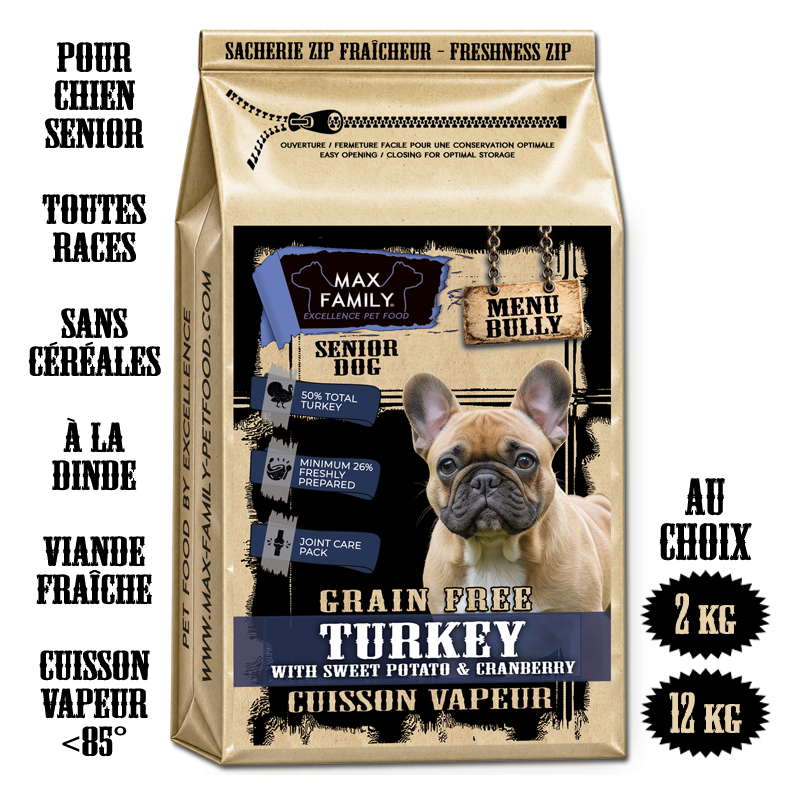 MENU Bully SENIOR Turkey - by MAX FAMILY - FRESH GRAIN FREE - Croquette sans céréales pour chien senior à la dinde