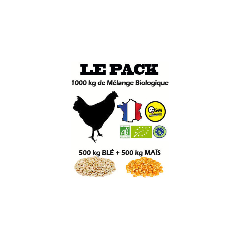 1000kg Blé & Maïs BIO - GRAINS entiers BIO pour poule pondeuse et tous les animaux de la ferme