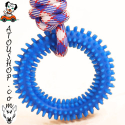 Jouet de traction avec corde et anneaux en plastique pour chien